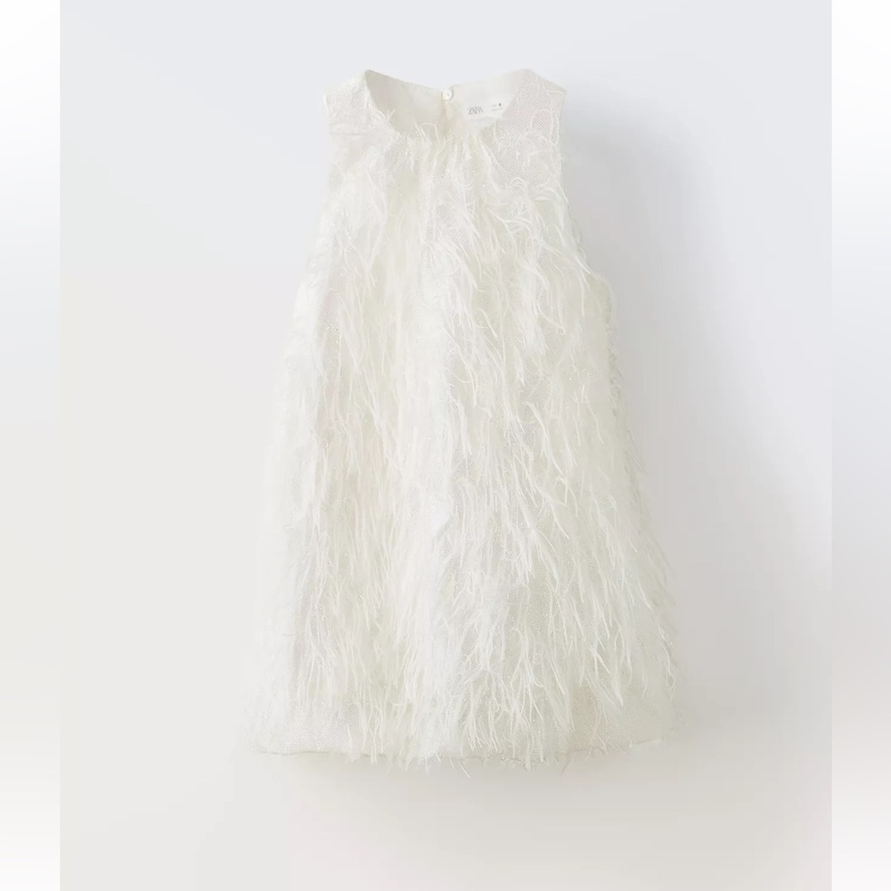 Zara Ivory Feathered Dress girls size 10 yrs